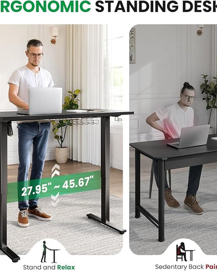 SIAGO Electric Standing Desk Adjustable - 55 x 24 Inch Sit Stand up Desk with 0.8 Inch Thick Tabletop - Adjustable Height Table with 3 Memory Preset, Cable Management for Home Office