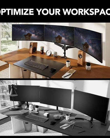 HUANUO Triple Monitor Mount for 17 to 32 inch Screens, Adjustment Gaming Triple Monitor Stand with Swivel, Tilt, Rotation, Clamp & Grommet Kit