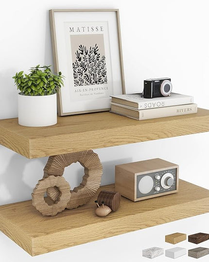 RICHFOCUS 24Inch Floating Shelves for Wall 2 Pack Shelves for Bedroom|Kitchen|Bathroom Wall Mounted Rustic Wood Floating Shelf with Invisible Brackets for Books|Storage|Decor, Oak