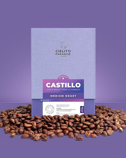 Cielito Paradise Castillo Coffee - Medium Roast Whole Bean from Huila Colombia, Silky with Milk Chocolate, Panela, Cinnamon & Orange, 12oz
