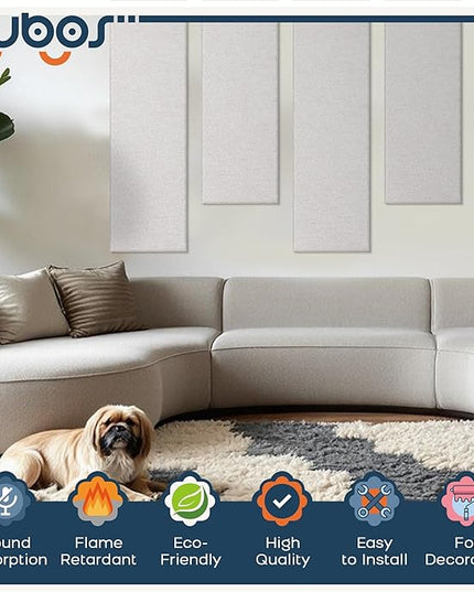BUBOS 2 PCS Acoustic Panels,47.2''x11.8'' Fabric Soundproof Wall Panels,Self-adhesive Sound Absorbing Panels for Studios, Office, Home Theater, Fabric-Clad-N Linen
