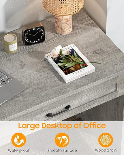 Vabches Farmhouse 47" Executive Desk with File Drawer, Workstation for Home Office, Study, Writing,Wood Computer Desk with 3 Storage Drawers .(Grey)