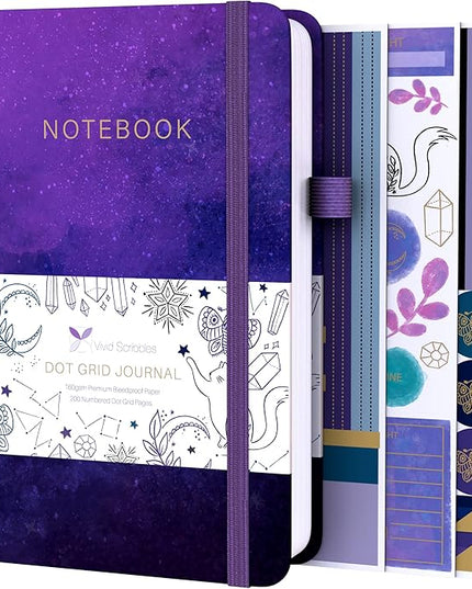 VIVID SCRIBBLES Dotted Journal – 160gsm Bleed Proof Thick White Paper – 200 Numbered Dot Grid Pages – 5.8 x 8.3 inch Dotted Notebook