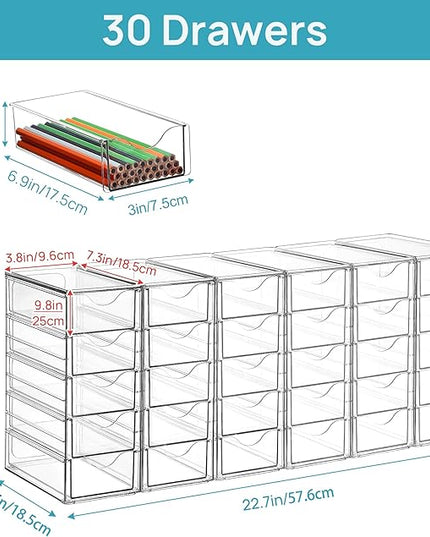 Vtopmart Acrylic Organizer with 30 Drawers, Desk Organizers and Accessories, Clear Makeup Organization, Dustproof Storage Drawers for Office Art Craft Supplies