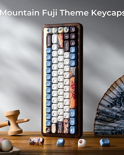 OHY XVX MOA Profile Keycaps Set, Japanese Mount FujiTheme 132 - Key White & Blue Custom Keycaps with PBT + Frosted Translucent PC Material for ANSI Layout Mechanical Keyboards- - Musashi Senju