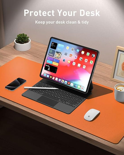 Aothia Leather Desk Pad Protector, Mouse Pad, Office Desk Mat, Non-Slip PU Leather Desk Blotter, Laptop Desk Pad, Waterproof Desk Writing Pad for Office and Home (31.5" x 15.7",Hermes Orange)