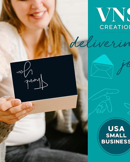 VNS Creations Thank You Cards With Envelopes Bulk Set & Stickers - 100 Pack 4x6 Blank Thank You Notes Bulk Box Set - Large Note Card Small Business, Wedding, Baby Shower & Bridal Shower - Black