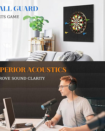 DOLLAR BOSS Felt Cork Board Tiles, 4 Packs 12" x 12" 1/2" Thick Cork Bulletin Board Self Adhesive Acoustic Panels Soundproof Corkboards for Walls with 40 Pushpins for Home Office Kitchen School, Black