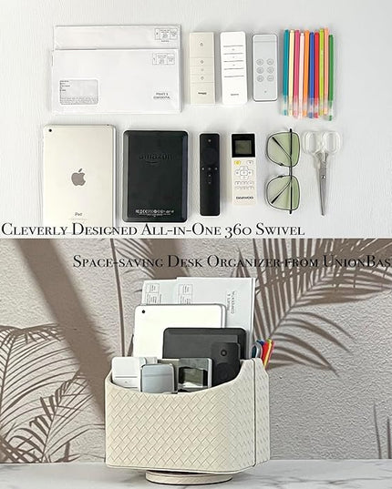 UnionBasic Rotating Desk Organizer, 360 Degree Desk Spinning Caddy, Desktop TV Guide/Mail/Media/Remote Controller Holder Organizer, Woven Beige