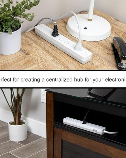 GE 6-Outlet Surge Protector, 6 Ft Extension Cord, 540 Joules, Power Strip, Flat Plug, Integrated Circuit Breaker, Wall Mount, ETL Listed, White, 83048