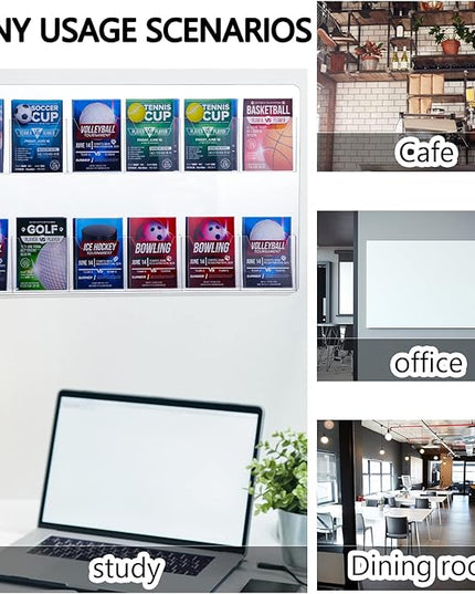 Eersida Acrylic Brochure Pamphlet Holder Brochure Display Stand Business Tri Fold Multi Slot Holder Rack Wall Mount Clear Pocket Space Saver for Flyer Literature Menu Advertise(12 Pockets)