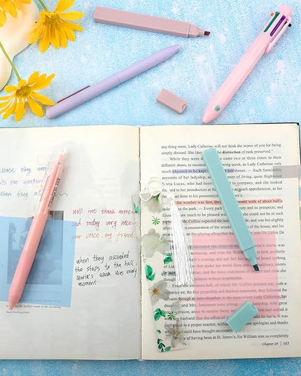 Lestp 24Pcs Bible Study Supplies Journal Kit Book Annotation Kit Aesthetic Pastel Highlights Pens Tabs Bookmarks Bags for Women Teens School Accessories Cute Colorful Bible Highlighters Pens No Bleed