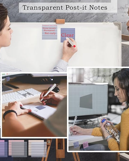800Pcs Transparent Sticky Notes, 3"x3" Clear Sticky Notes with Lined, Waterproof Translucent Sticky Note Pads for Books Annotation, Clear Post it Notes for Bible Study, School, Office