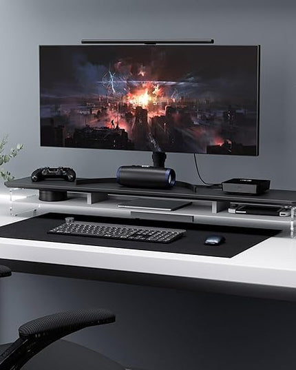 Fenge Acrylic Monitor Stand Riser, 42.5 Inches Dual Monitor Stand with Metal Storage, 2 Tier Acrylic Computer Riser for Desk, Clear Laptop Stand for PC, Laptop, Printer, TV, Black