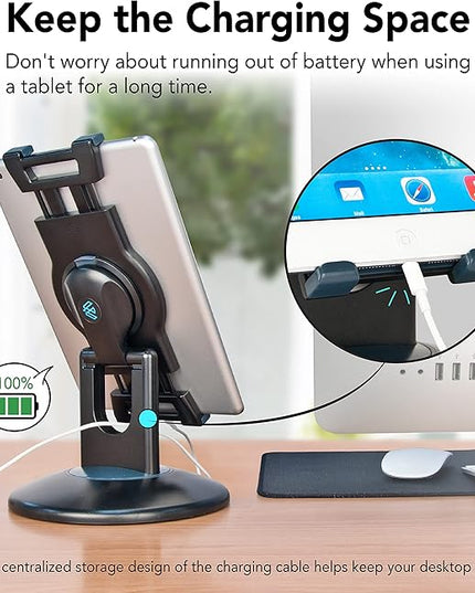 EHO iPad Stand, 360° Rotating Commercial Tablet Stand, Retail Kiosk, 6"-13"(Screen) Adapter Universal Tablet Clamp Holder for iPad, iPadAir, iPadMini, Microsoft Surface, Most Tablets - White