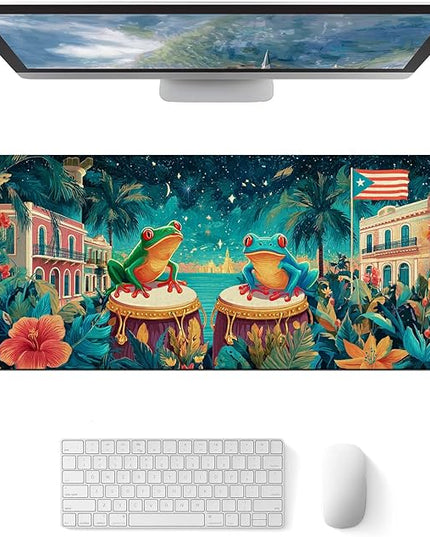 Large Mouse Pad Gaming Mousepad 31.5 x 11.8 Inch Keyboard Desktop Mat Diatomite XL Mouse Pad for Home and Office Desk Accessories with Tropical City Drum Frog Artwork and Smooth Diatomite