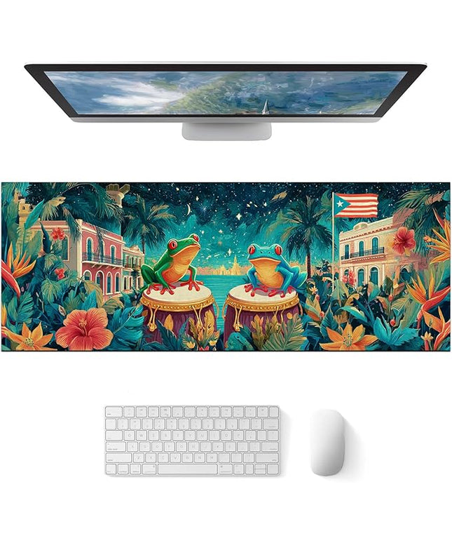 Large Mouse Pad Gaming Mousepad 31.5 x 11.8 Inch Keyboard Desktop Mat Diatomite XL Mouse Pad for Home and Office Desk Accessories with Tropical City Drum Frog Artwork and Smooth Diatomite