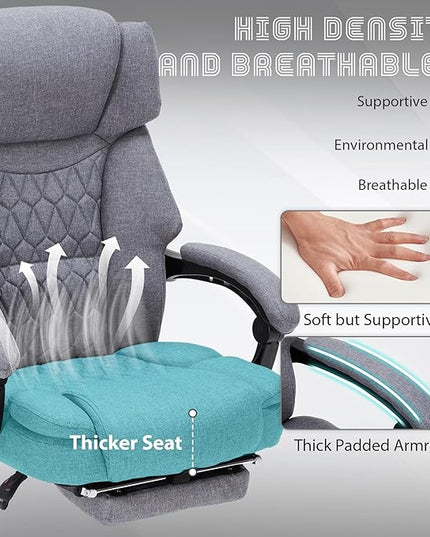 Massage Office Chair with Heat,Reclining Office Chair with Foot Rest,6 Points Vibration Home Desk Chairs for Heavy People 400lbs,Ergonomic Managerial Executive Chair (Grey)