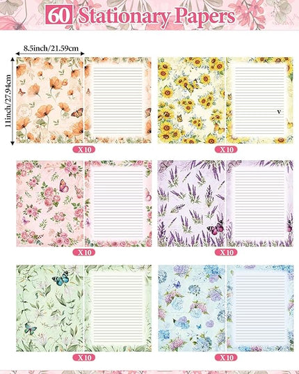 Funrous 90 Pcs Stationary Paper and Envelopes Set, Christmas 60 Sheets Floral Letter Paper and 30 Envelopes, 8.5 x 11 Inch Lined Writing Sheet for Wedding Religious Xmas Party Invitation Gift Decor