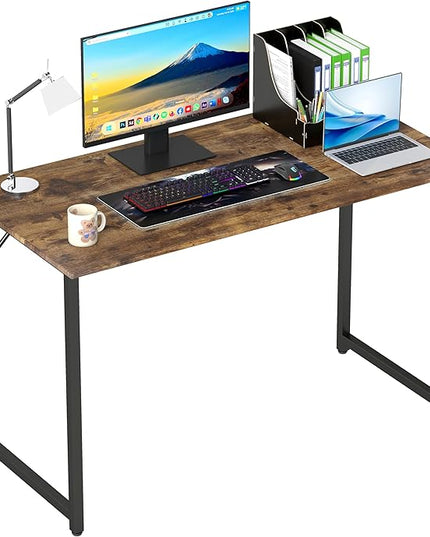 PayLessHere | 47 Inch Computer Desk | Brown | Office Desk with Metal Frame, Adjustable Feet | Water-Resistant, Scratchproof Surface | Sturdy Writing Table for Home Office or Study | Pack of 1