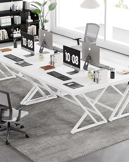 LVB White Computer Desk, Modern Wood Home Office Desk for PC Writing Work, Metal Wooden Executive Workstation Student Simple Desk, Computer Study Gaming Bedroom Table, 55 Inch, White Oak