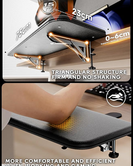 NODOCA Arm Rest for Desk, Ergonomics Wrist Rest, Desk Extender, Soft Sponge Built-in, Comfortable Arm Support for Desk, Wrapped in Eco-Friendly Leather, Foldable Elbow Rest for Desk(1, Black, 30'')