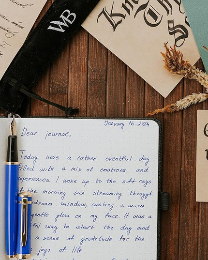 Wordsworth & Black Fountain Pen Set, 18K Gilded Medium Nib, Includes 24 Pack Ink Cartridges, Ink Refill Converter & Gift Pouch, Gold Finish, Calligraphy, [Imperial Blue], Perfect for Men & Women…