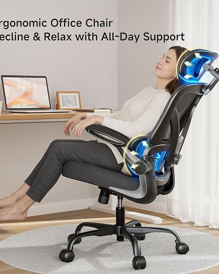 Ergonomic Office Chair, 330LBS Desk Chair with 3-Level Lumbar Support & Headrest, Breathable Mesh Backrest, Flip-Up Armrests for Home Office and Gaming, Black