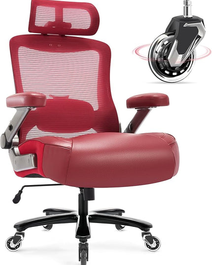 Big and Tall Office Chair 600lbs with 3D Flip Arms, Heavy Duty Large Executive Computer Desk Chair Ergonomic Mesh High Back Plus Size Chair for Adults