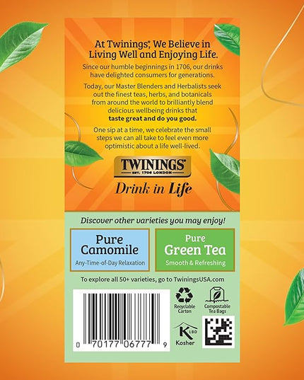 Twinings Pure Peppermint Herbal Tea Individually Wrapped Bags, 20 Count (Pack of 1), Fresh Minty Flavour, Naturally Caffeine-Free, Enjoy Hot or Iced, 20 Teabags