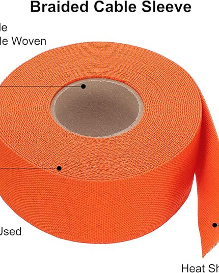 MECCANIXITY Braided Cable Sleeves Heat Shrinkable Fabric Sleeving, 1 9/16" 40ft Orange 2:1 Ratio Heat Shrinkable Cord Protector for Harness Cable, Network Cable Protection, Cable Management