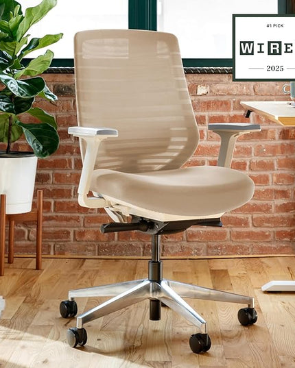 Branch Ergonomic Chair - A Versatile Desk Chair with Adjustable Lumbar Support, Breathable Mesh Backrest, and Smooth Wheels - Experience Optimal Comfort and Support - Sand - White