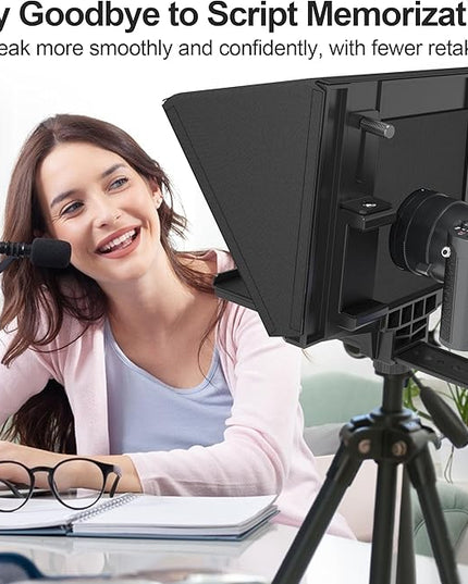9.3-Inch All-Metal Teleprompter, 70/30 Beam Split Glass, 1/4’’ Thread, Phone & Camera Compatible, Portable for Video Recording