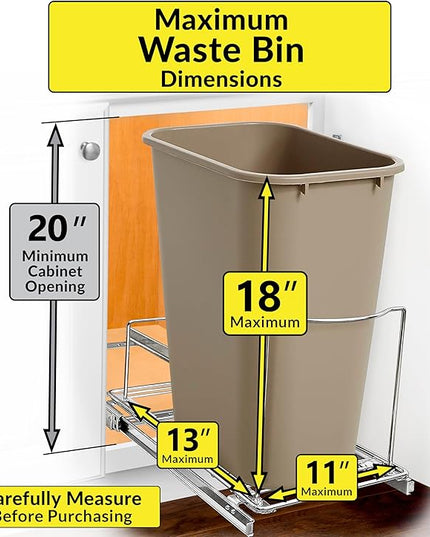 LYNK PROFESSIONAL® Pull-Out Trash Can Drawer – Sliding Organizer for Kitchen Cabinet or Under-Sink Use – Heavy Duty Storage Rack (Bin Not Included)