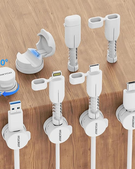 6 Desktop Cord Organizer Magnetic Spring Cable Clips Rotatable Cord Holder 2 Charging Cord Protecors for Nightstand Phone Charger Organizer Computer Desk Cable Management Appliance Adhesive Wire Strap