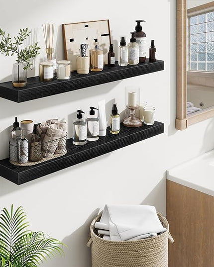 Fun Memories Floating Shelves for Room Wall, 36 Inch Long Shelf Set of 2， Hanging Wood Shelves for Storage & Display, Black