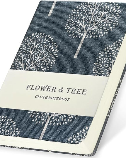 Pocket Journal, Linen Notebook, A6 Journal, 4x6, Hardcover, Lay Flat, Thick, Small, Lined Notebook & Unlined Sketchbook, The Tree of Life, Navy Blue