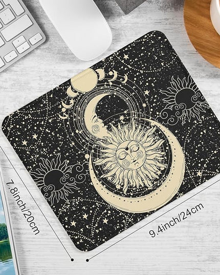 Moon and Sun Square Mouse Pad,Non-Slip Rubber Base Mouse Pad, Home Office Decoration Desktop Accessory,Laptop Mouse Pad for Office Laptops,9.4x7.8x0.12inch.