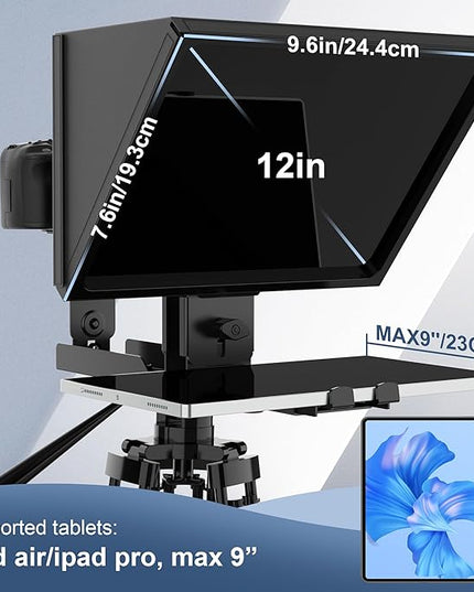 i2/12-inch All-Metal teleprompter, Lift The teleprompter and Remote Control, Using Tempered Optical Glass, Compatible with a Variety of Devices for a Variety of scenarios.