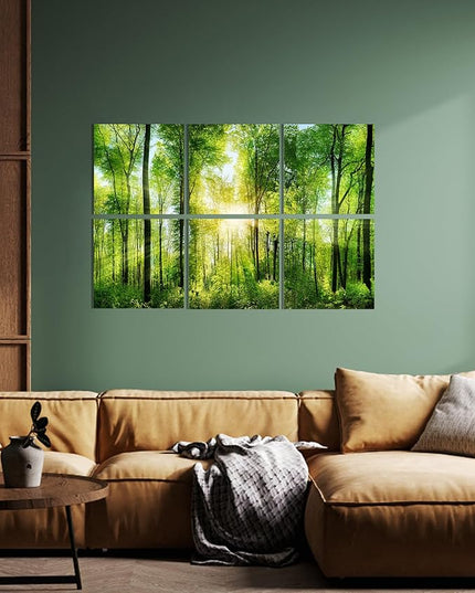 YPY Sound Proofing Panels for Walls Morning sunrise forest green trees: 6 Pack 72×48 Inches Decorative Art Acoustic Panel Sound Dampening Panels Absorbing Treatment