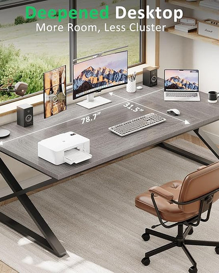 IBF Extra Large Desk, 78.7” Long Home Office Computer Desk, Simple Wide Work Desks for Writing Study in Bedroom, Industrial Wood Metal Game Desks Executive Workstation Conference Table, Light Grey Oak