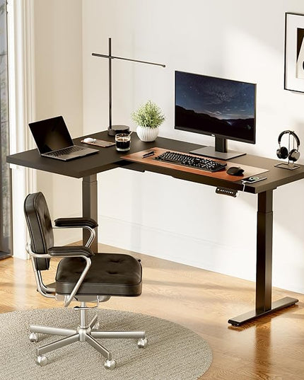 FLEXISPOT Pro Corner Desk Dual Motor L Shaped Computer Electric Standing Desk Sit Stand Up Desk Height Adjustable Desk Home Office Table with Splice Board, 63x40 Black(2 Pakages)