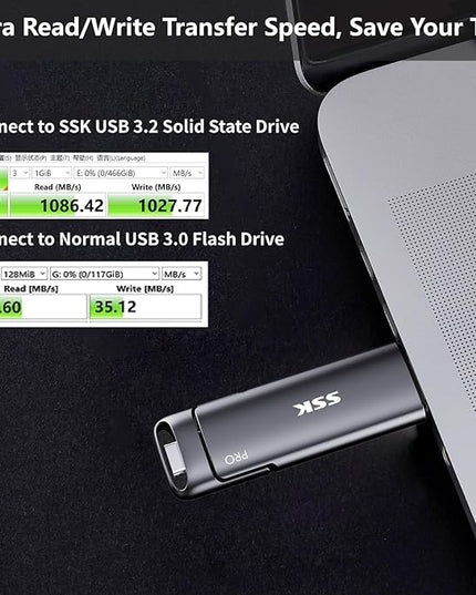 SSK 512GB SSD USB C Stick up to 1000MB/s,Fast Thumb Drive,Dual Drive Type-C + USB A 3.2 Gen 2 External Solid State Drives,USB Memory Stick for iPhone 15/PS4/Android Phone/Tablet/Windows/Mac