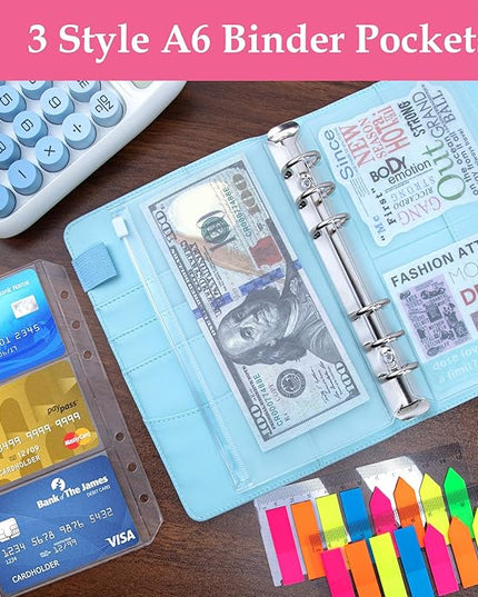 Antner A6 Refill Paper Planner Inserts for A6 6 Ring Notebook Binder, 135 Sheets Lined Filler Paper, 3 Binder Pockets & 10 Dividers & 160PCS Neon Sticky Tabs for Refillable Personal Planners Journals