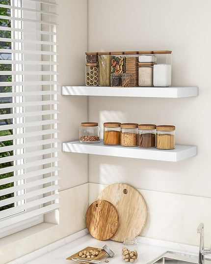 RICHFOCUS 31.5Inch Floating Shelves for Wall 2 Pack Shelves for Bedroom|Kitchen|Bathroom Wall Mounted Rustic Wood Floating Shelf with Invisible Brackets for Books|Storage|Decor, White