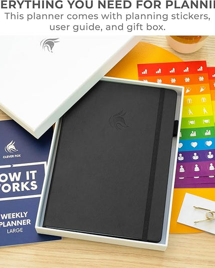 Clever Fox Planner Large – Undated Weekly & Monthly Planner for Productivity, Time Management & Goals – Organizer Journal – 7x10” (Black)