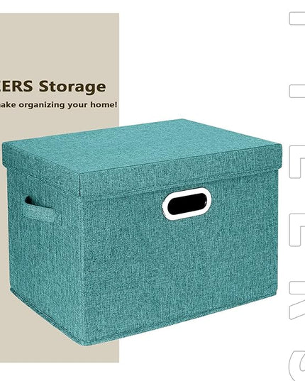 TYEERS Large Storage Bins with Lids, Collapsible, Washable, Fabric Storage Boxes for Organizing, 17.3x11.8x11.4 inches, 3 Pack, Aqua Deep
