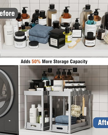 2 Pack Pull-Out Storage Organizers, Under Sink Organizer and Storage for Bathroom & Kitchen,Multi-Purpose Under Cabinet Organizers and storage Black