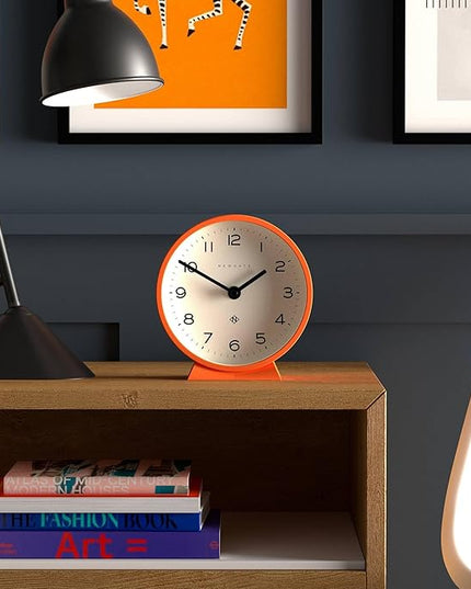 NEWGATE® M Mantel Echo Desk Clock | Modern Round Design | Pumpkin Orange | Easy to Read Numbers | Contemporary Style for Desk, Table, Shelf or Bedside