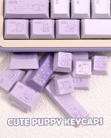 Minimalist Cute PBT Keycap, Light Purple Cherry Profile Custom Key Cap for Mechanical Gaming Keyboard, 145 Keys Dye Sublimation Keycap Set